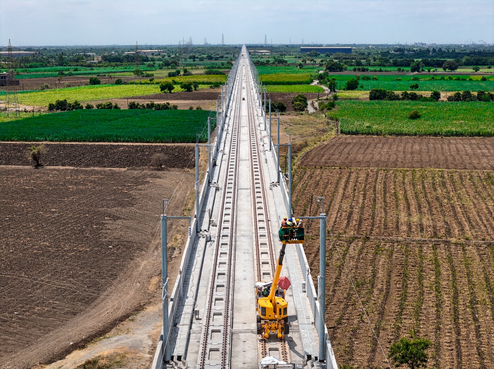 Electrification work in progress at Navsari district for Mumbai-Ahmedabad Bullet Train project